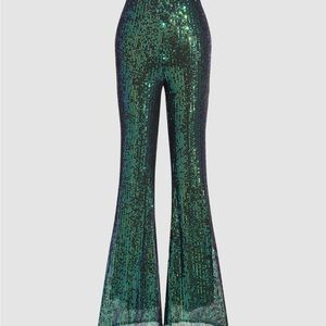 Sequin Flared Pants in Green